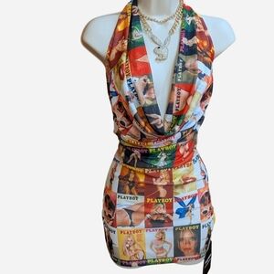 Playboy x Missguided Mesh Centerfold Cover Print Dress
